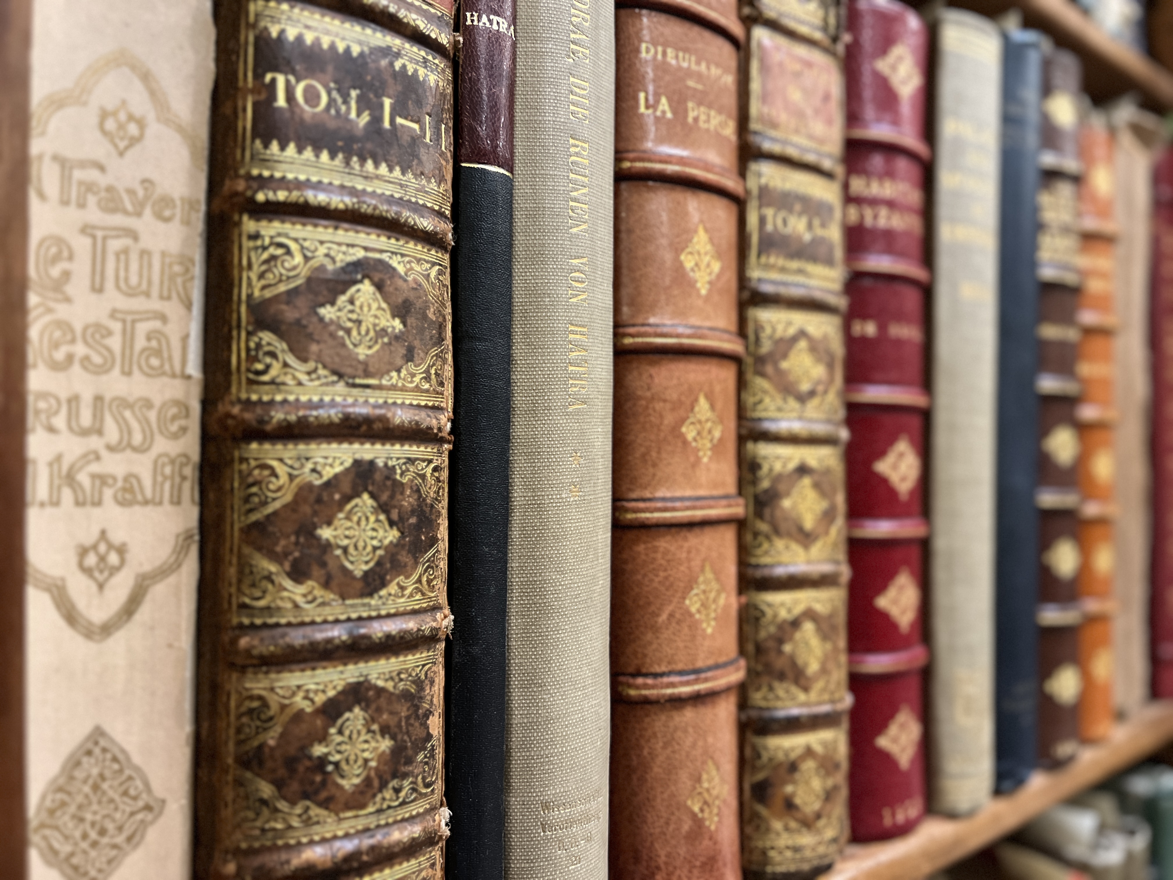 view of spines of rare books from k.a.c. creswells library